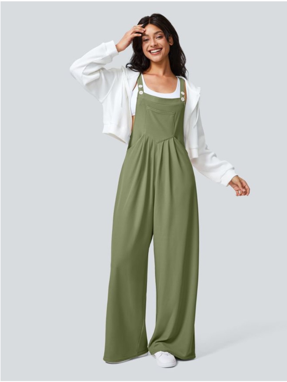 Halara waffle knit overalls jumpsuit in Loden Green size M - Picture 2 of 11
